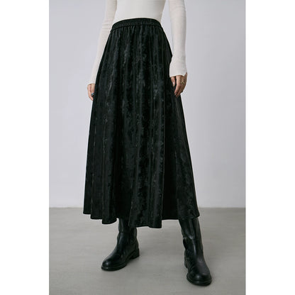 CAREMIND falda plisada antiarrugas con colgante negro, diseño liso de jacquard, falda de cuero con cintura elástica para otoño 