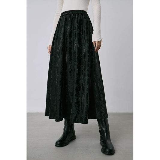 CAREMIND falda plisada antiarrugas con colgante negro, diseño liso de jacquard, falda de cuero con cintura elástica para otoño 