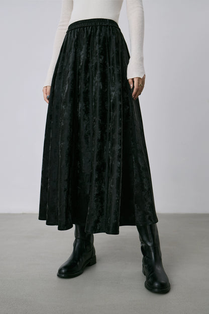 CAREMIND falda plisada antiarrugas con colgante negro, diseño liso de jacquard, falda de cuero con cintura elástica para otoño 