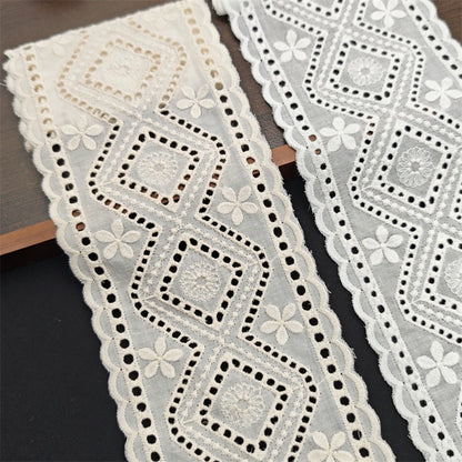 Tela vintage de algodón blanco albaricoque, con borde engrosado, bordado bilateral, 10,5 cm de ancho, hecha a mano, 3786