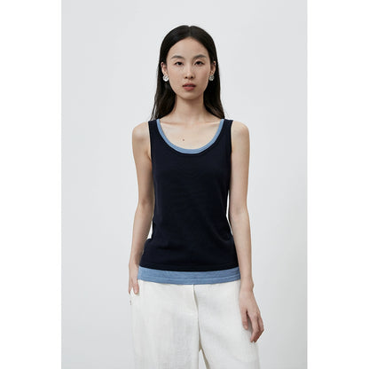 [Fácil de salir a la calle] CAREMINDU - Chaleco de dos piezas con cuello falso a juego de colores, diseño versátil de ropa apilada, camiseta sin mangas para mujer 