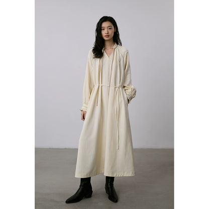 CAREMIND albaricoque de alta gama sentido fino cordón cinturón vestido ropa de mujer 2024 primavera y otoño temperamento medio y largo vestido de mujer 