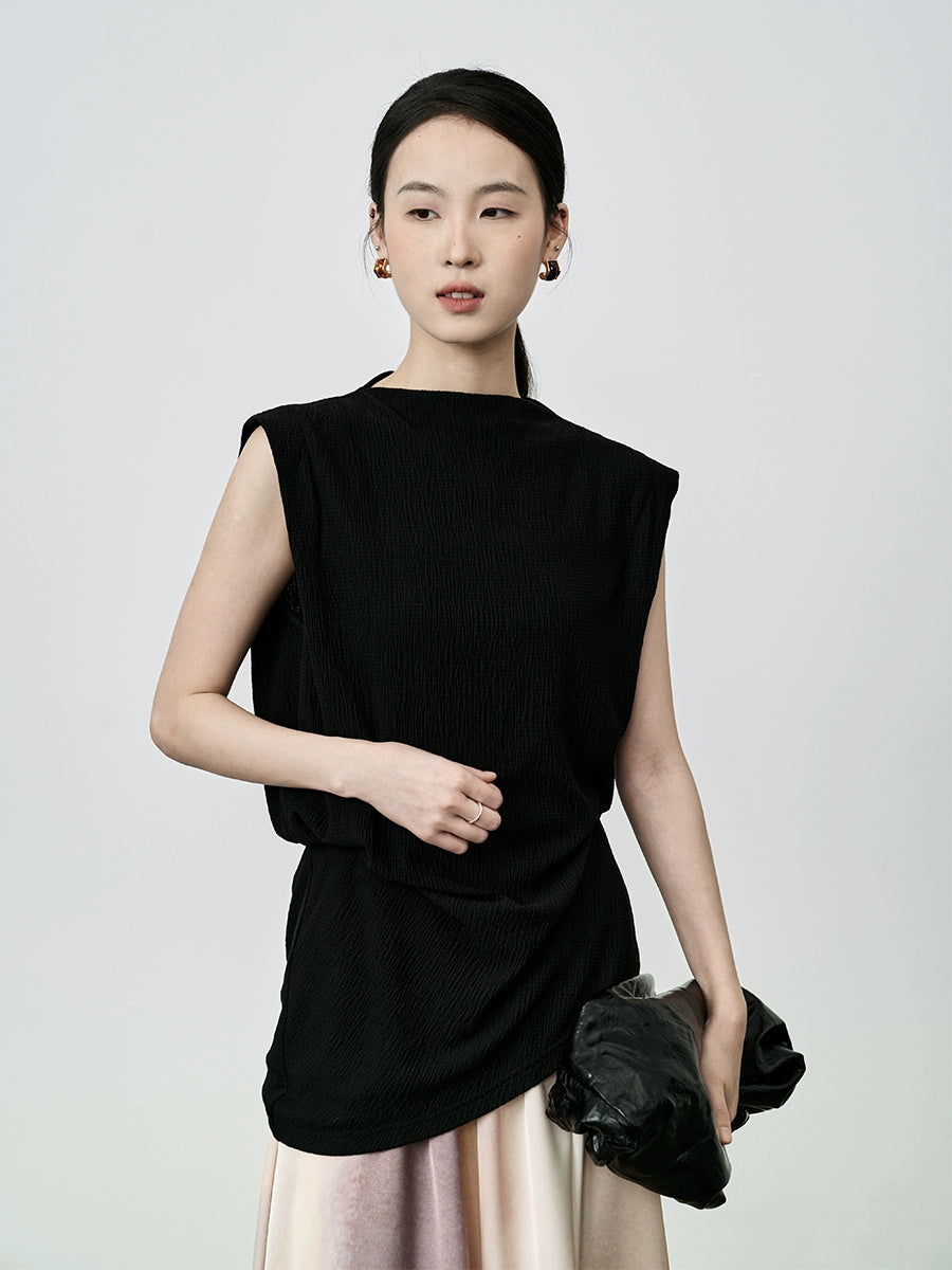 Camiseta ajustada sin mangas negra con diseño de bisel irregular y chaleco de moda CAREMIND para mujer 