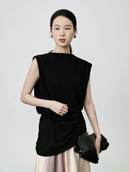 Camiseta ajustada sin mangas negra con diseño de bisel irregular y chaleco de moda CAREMIND para mujer 