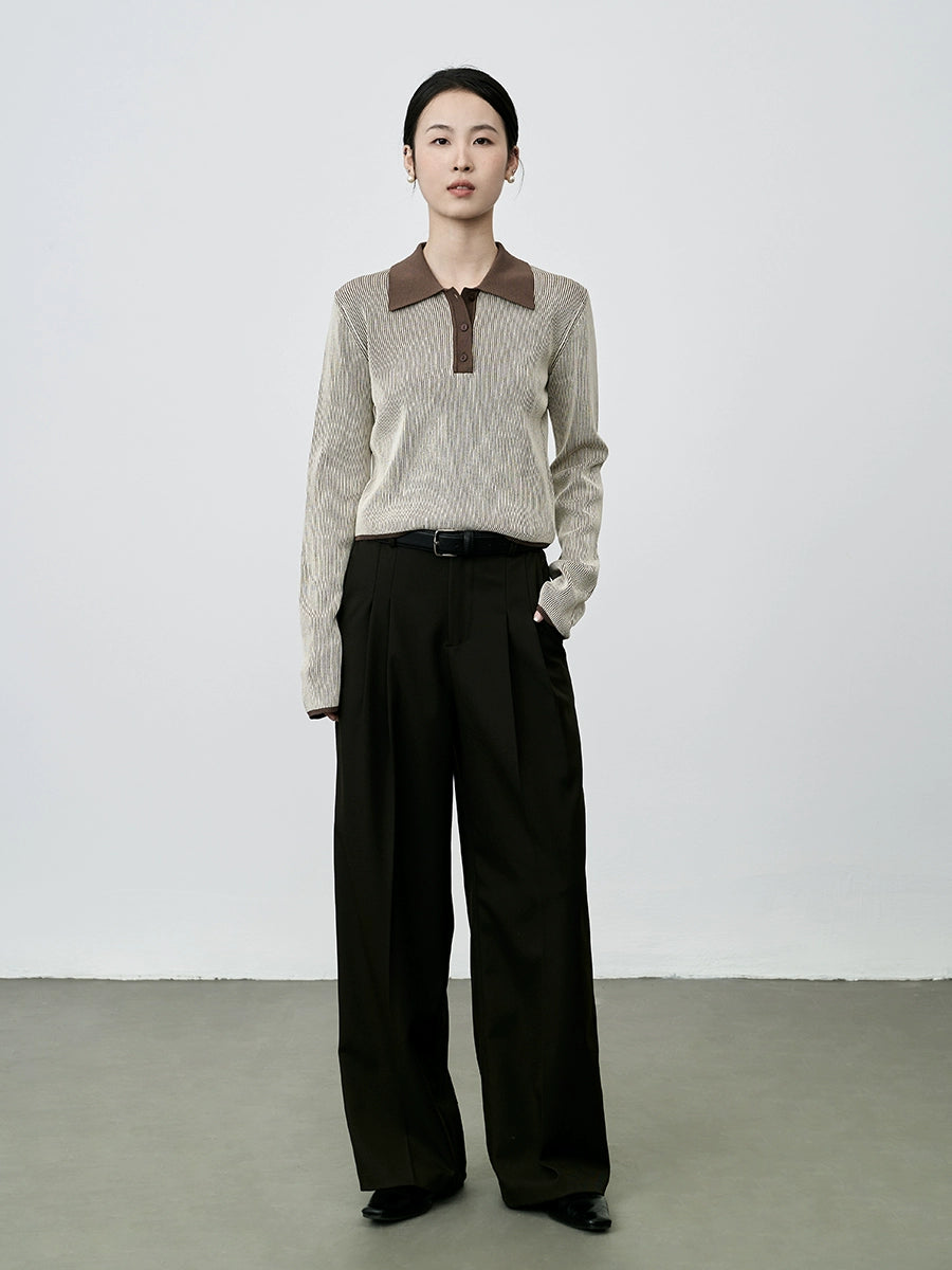 Suéter de punto tipo polo pequeño francés de alta costura CAREMIND con solapa en el hombro delantero en contraste 