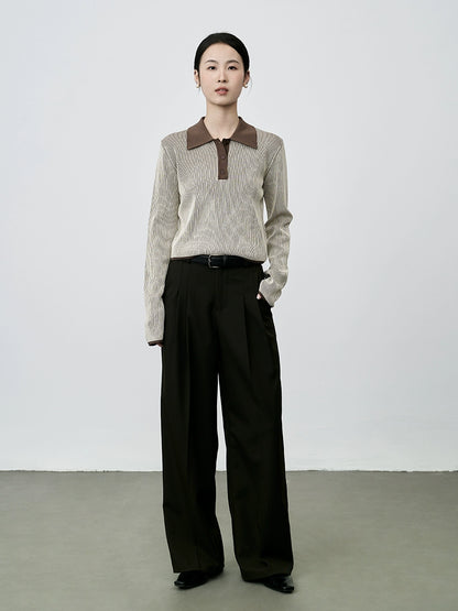 Suéter de punto tipo polo pequeño francés de alta costura CAREMIND con solapa en el hombro delantero en contraste 