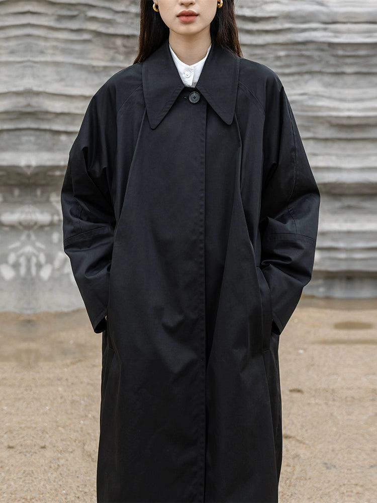 CAREMIND 24SS [Gabardina negra ideal] Diseño de nicho, gabardina negra pura mediana y larga para mujer 24 otoño 