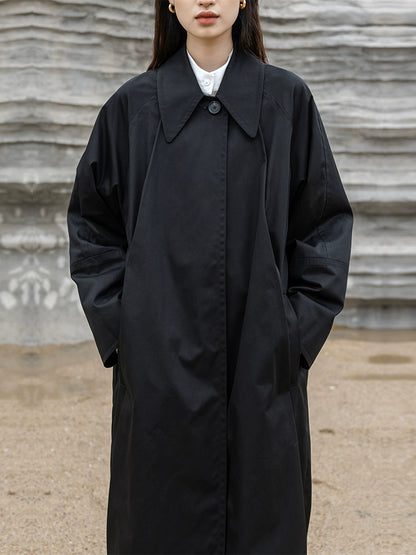 CAREMIND 24SS [Gabardina negra ideal] Diseño de nicho, gabardina negra pura mediana y larga para mujer 24 otoño 