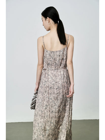 CAREMIND Nouvelle jupe à bretelles à imprimé végétal chinois Féminité Robe moulante à fleurs pour les vacances