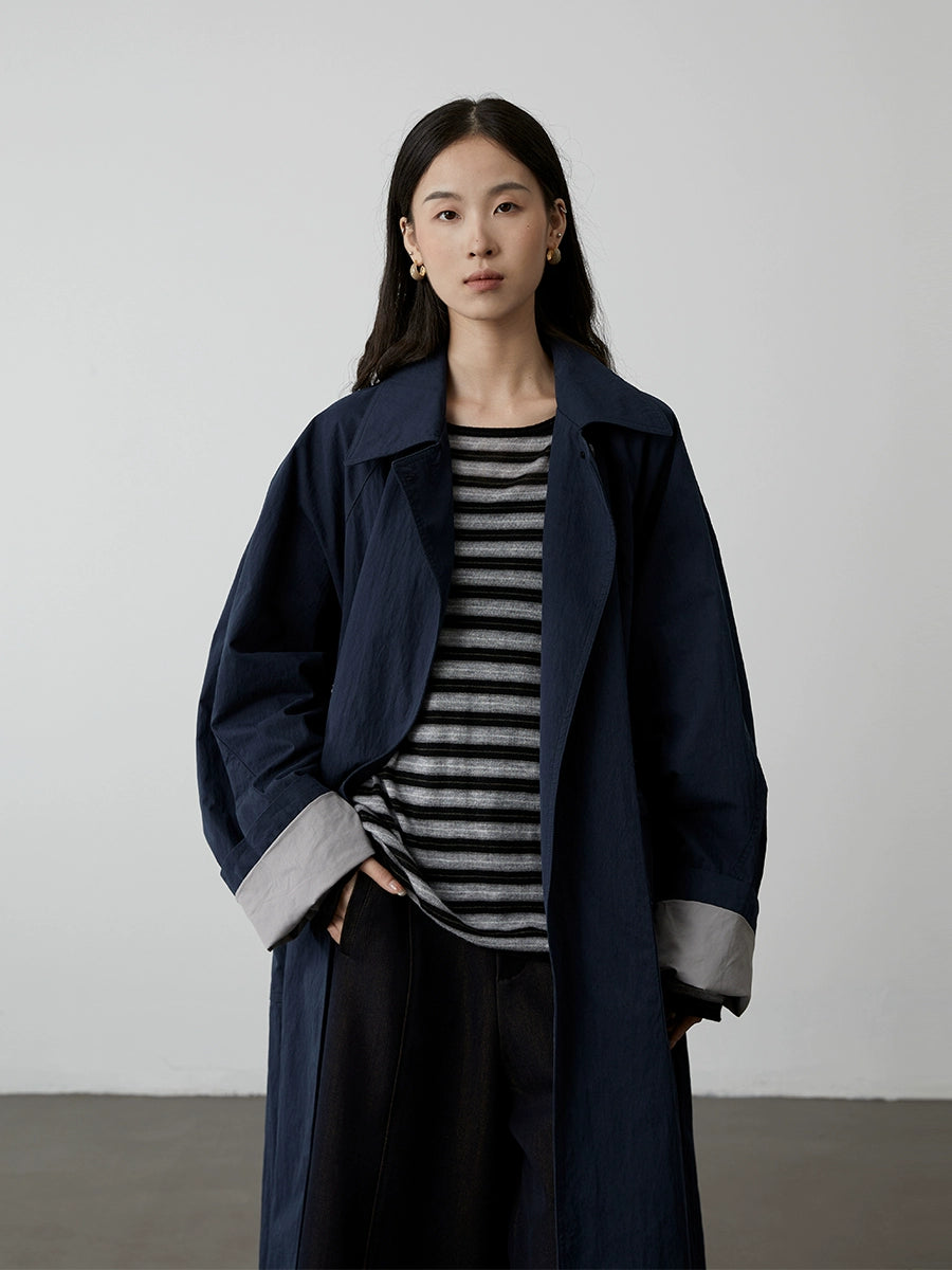 [Colección Birds] CAREMIND Gabardina larga con silueta lavada, nueva prenda casual minimalista para primavera y otoño 