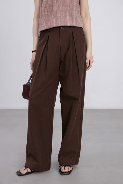 [Oferta por tiempo limitado] Pantalones casuales de pierna ancha para viajeros marrones, pantalones largos holgados de cintura alta sencillos clásicos 