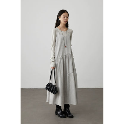 [Singing in the Rain] CAREMIND Grey V-Neck Suspender Dress Twill Irregular Sleeveless Stacked Medium and Long Dress