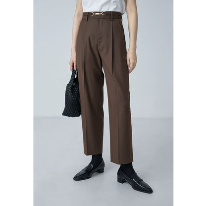 [Oferta por tiempo limitado] Pantalones con hebilla de metal marrón CAREMIND, pantalones casuales sencillos de nueve puntos para mujer 