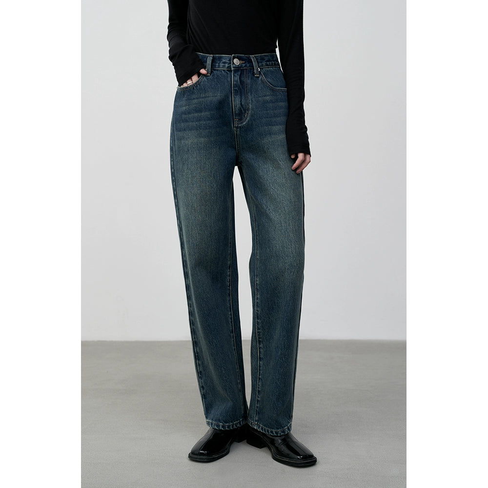 [Oferta especial por tiempo limitado] Pantalones vaqueros de cintura alta, que cubren la carne y delgados y rectos, pantalones de versión estrecha en negro carbono elegantes con cuerpo en forma de pera 
