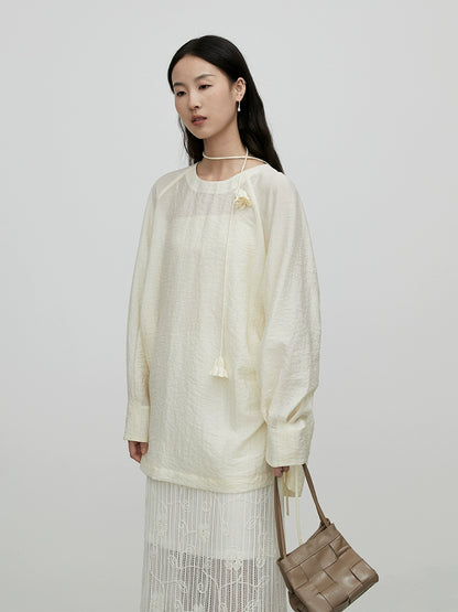 [Lily of the Valley] Camisa tipo jersey de manga larga con tirantes elegantes y diseño de nicho premium de CAREMIND 