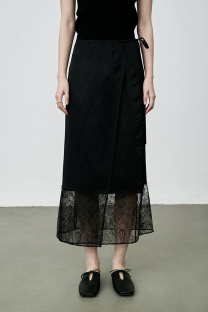 Falda de encaje calada con detección de atmósfera CAREMIND, de una pieza, ajustada, de papel, color negro 