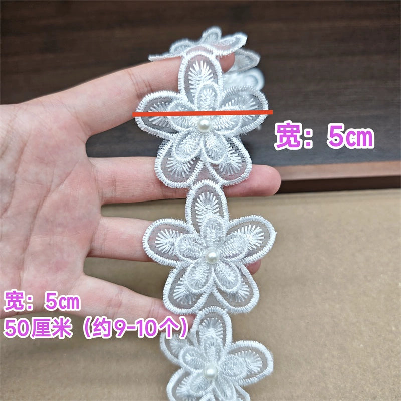 3557★ Flores de encaje de cuentas tridimensionales bordadas de poliéster de organza de alta calidad, accesorios decorativos para velo de boda hechos a mano