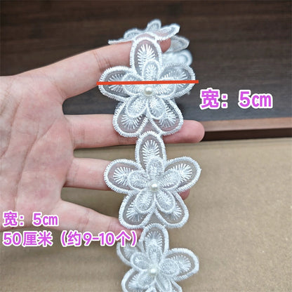 3557★ Flores de encaje de cuentas tridimensionales bordadas de poliéster de organza de alta calidad, accesorios decorativos para velo de boda hechos a mano