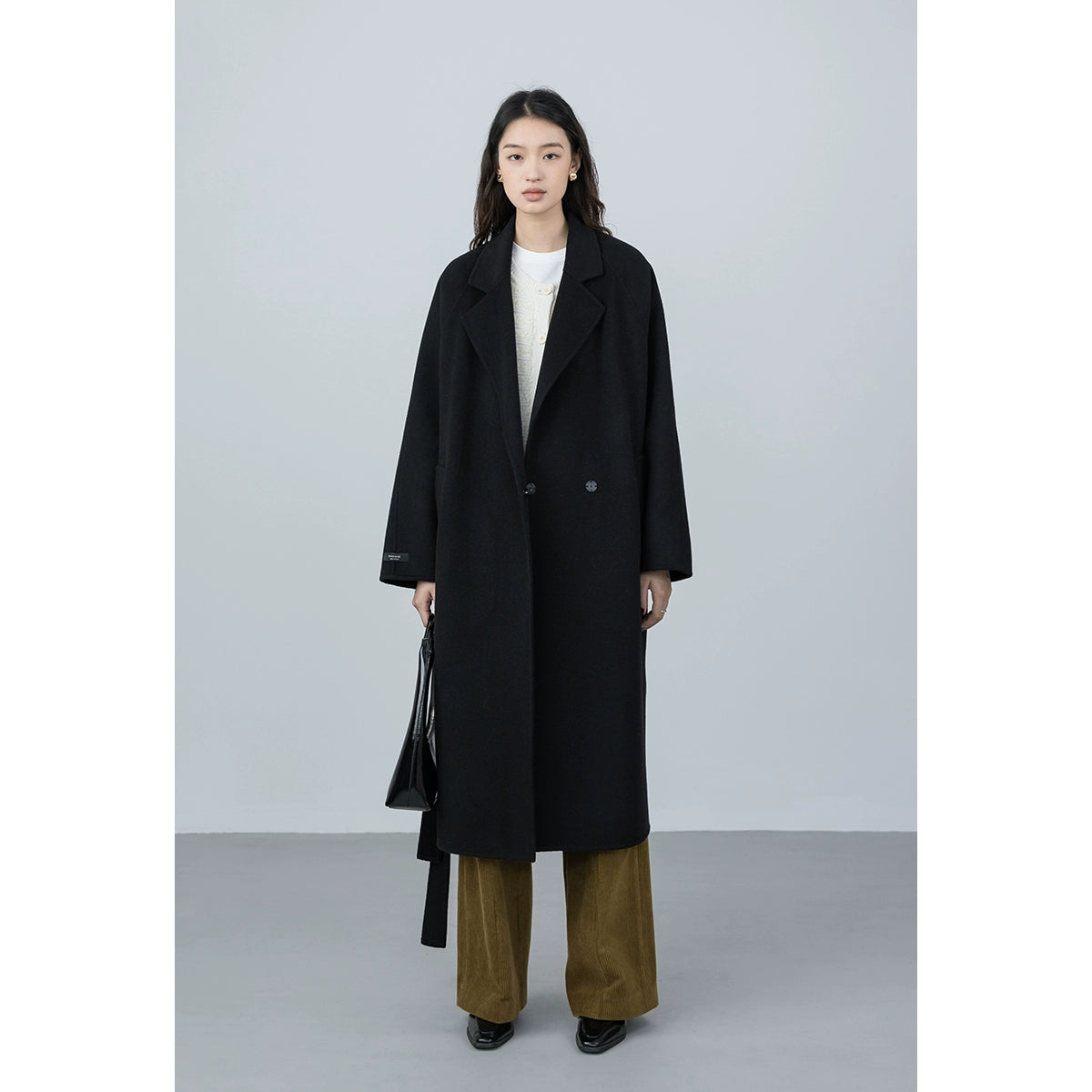 [Oferta especial por tiempo limitado] Diseño original silueta abrigo de lana de alta gama invierno mediano y largo temperamento de lana de doble cara otoño 