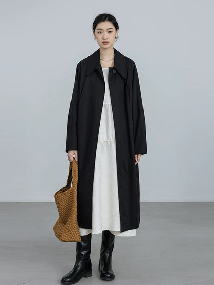 CAREMIND 24SS [Gabardina negra ideal] Diseño de nicho, gabardina negra pura mediana y larga para mujer 24 otoño 