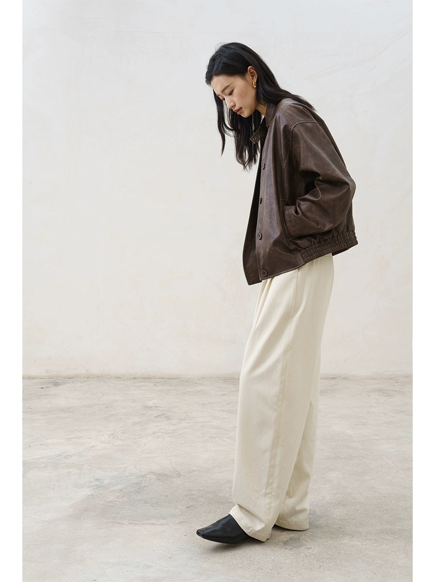 [Oferta especial por tiempo limitado] Pantalones casuales rectos de Tencel, pantalones de cintura alta, versátiles, de color sólido, pantalones drapeados y delgados 