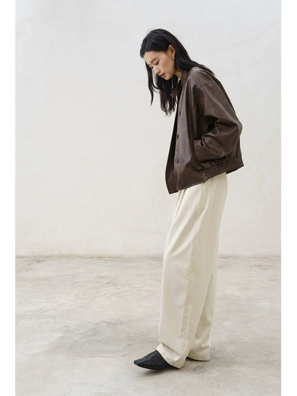 [Oferta especial por tiempo limitado] Pantalones casuales rectos de Tencel, pantalones de cintura alta, versátiles, de color sólido, pantalones drapeados y delgados 