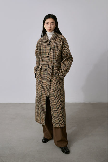 CAREMIND Thousand Birds - Gabardina con diseño de cuadrícula, de lana, de botonadura sencilla, con solapa y tiras medianas y largas, ropa de mujer 