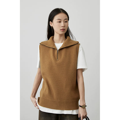 [Chaleco] Chaleco de lana con cremallera tipo chaqueta CAREMIND Chaleco de punto de primera calidad 