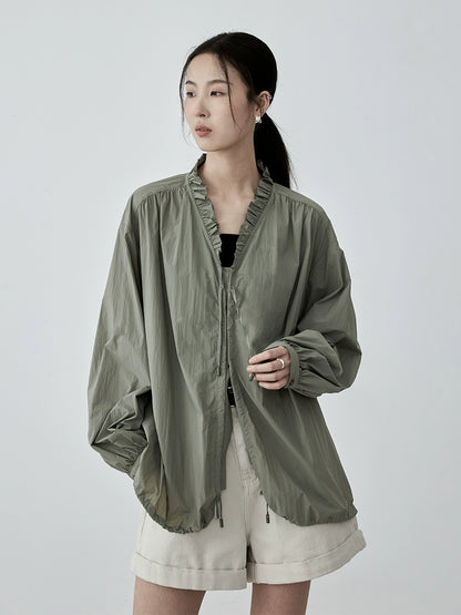 Camisa con cordón y cuello de hongo para exteriores de CAREMIND para mujer, blusa fina informal holgada de otoño 