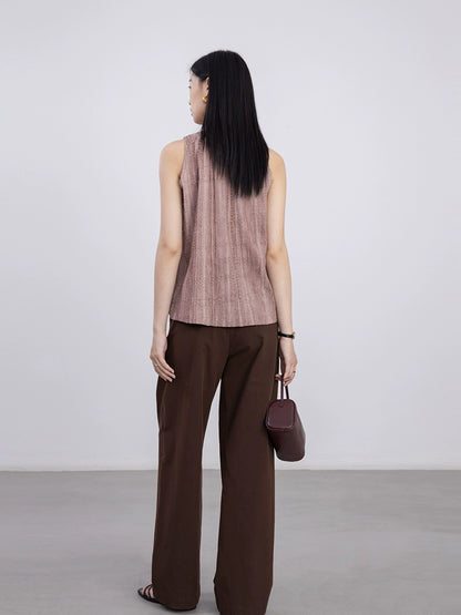 [Oferta por tiempo limitado] Pantalones casuales de pierna ancha para viajeros marrones, pantalones largos holgados de cintura alta sencillos clásicos 