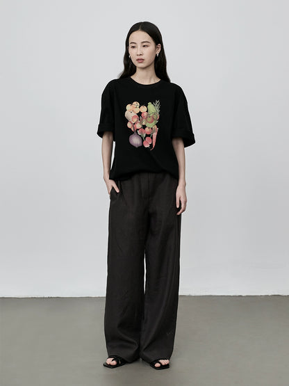 CAREMIND Camiseta con estampado divertido de frutas y verduras de estilo japonés, sencilla, literaria y fresca, de algodón, de manga corta 