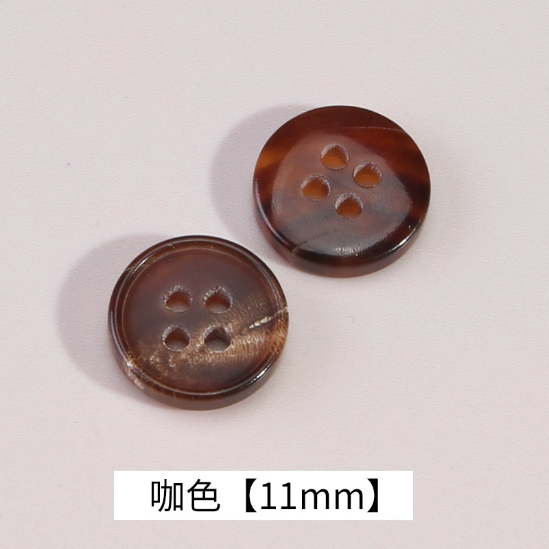 3326★  High-grade natural real horn buttons men's and women's retro cotton and linen polo shirt shirt buttons black coffee small buttons