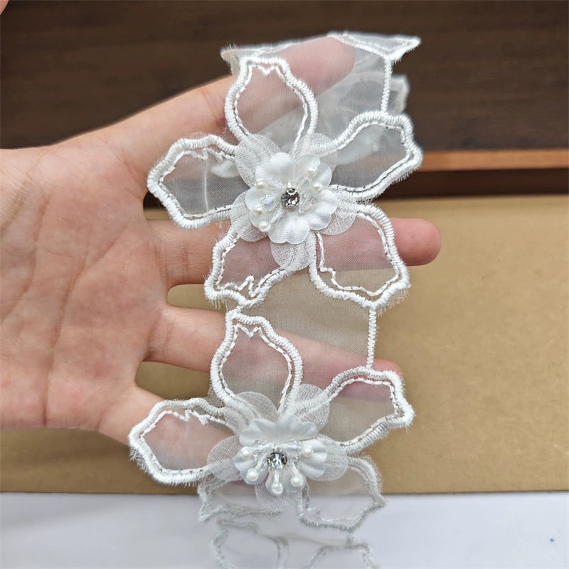 3663★ Bordado de organza de alta calidad, cuentas tridimensionales, accesorios de encaje de mariposa de doble capa, materiales de joyería de boda DIY