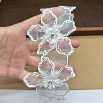 3663★ Bordado de organza de alta calidad, cuentas tridimensionales, accesorios de encaje de mariposa de doble capa, materiales de joyería de boda DIY