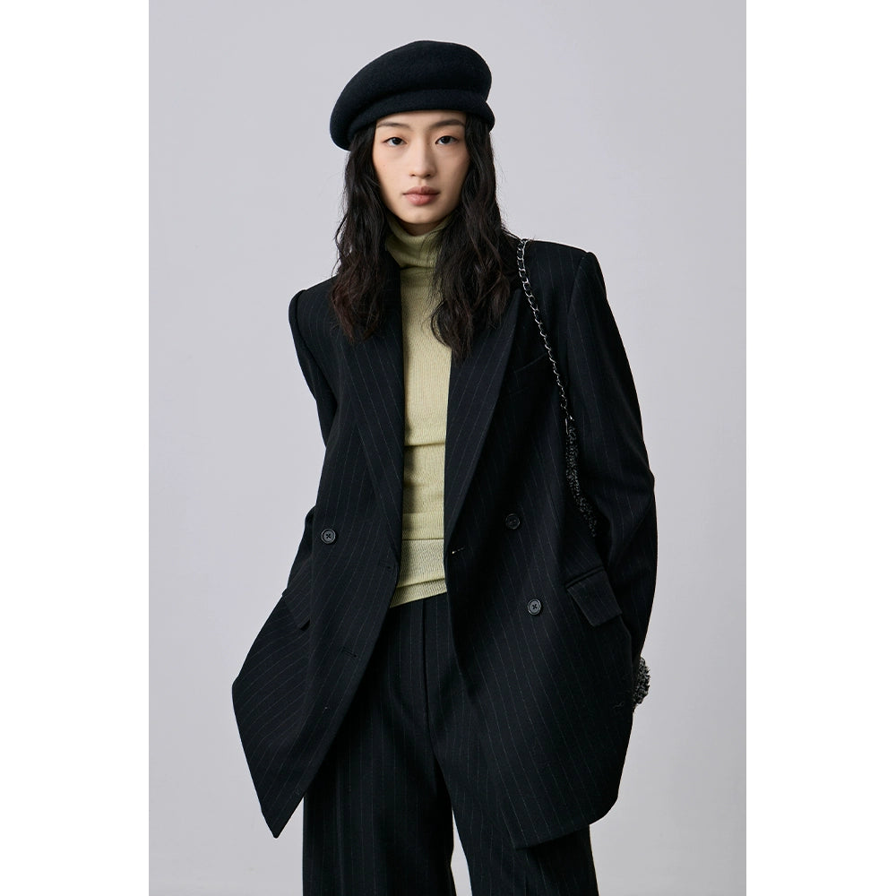 [Oferta especial por tiempo limitado] Blazer de rayas premium, pantalón de traje drapeado, para viajar con un conjunto completo de ropa 