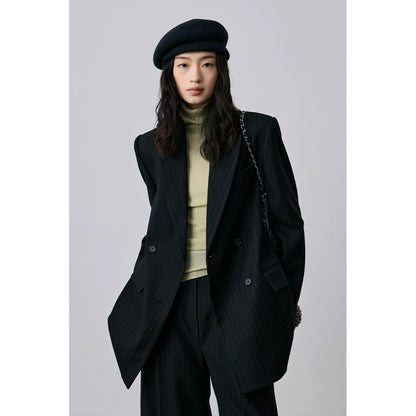 [Oferta especial por tiempo limitado] Blazer de rayas premium, pantalón de traje drapeado, para viajar con un conjunto completo de ropa 