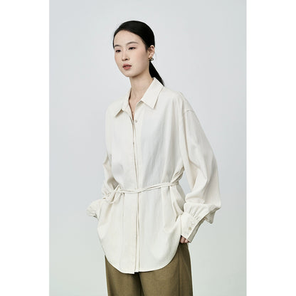 Camisa de manga larga con cordones y cuello de solapa con temperamento de CAREMIND, camisa fina de diseñador para mujer 