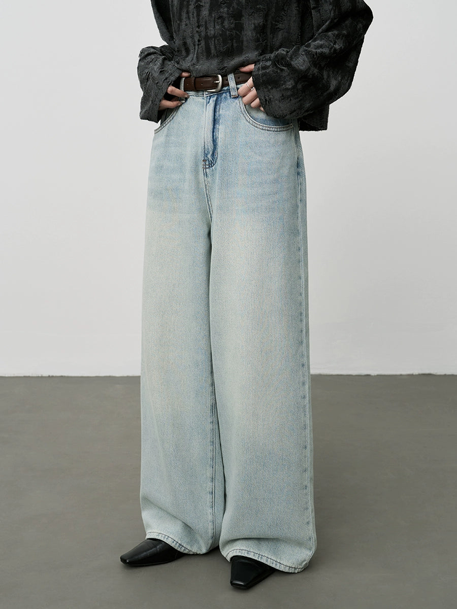 Pantalones vaqueros de pierna ancha de color azul claro CAREMIND, pantalones ajustados de cintura alta y pierna recta, pantalones de verano que fregan el suelo 