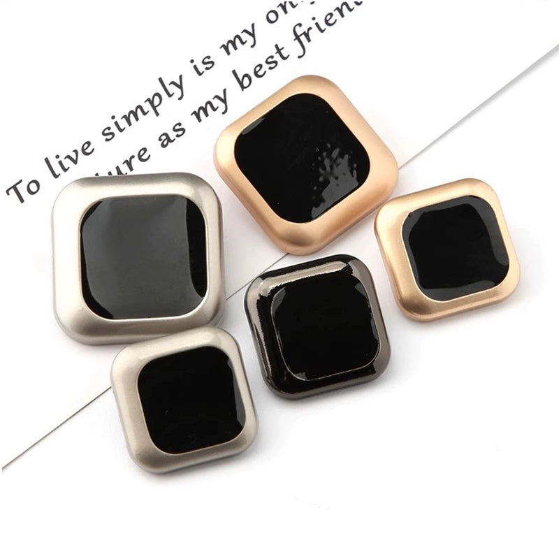 3423★ Botones cuadrados de metal para ropa, chaqueta, gabardina, botones negros versátiles, botones para traje, suéter, accesorios decorativos