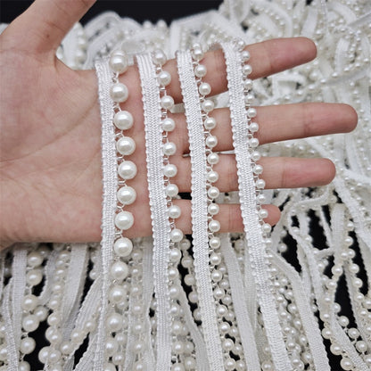 3704 Cheongsam Hanfu de estilo chino con encaje de perlas de imitación enhebrado a mano en blanco, accesorios decorativos para sombreros y escotes.