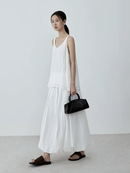 Falda de capullo antiarrugas de cintura alta blanca francesa CAREMIND para mujer, falda fina abullonada en forma de A de verano 