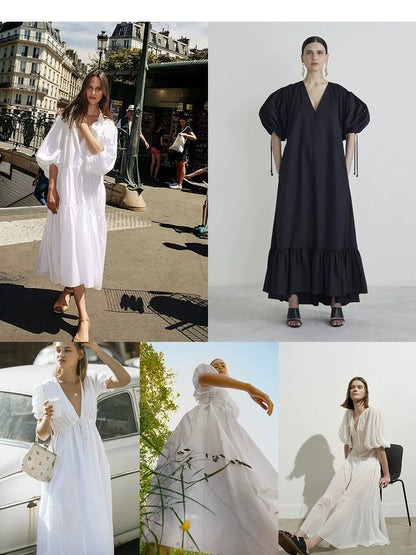 Exclusivo de CAREMIND, vestido de verano para mujer con escote en V, tirantes finos y mangas abullonadas en color azul hada 