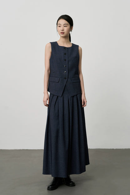 Conjunto de dos piezas de falda plisada fina y cintura alta con chaleco sin mangas de lujo francés ligero de CAREMIND 