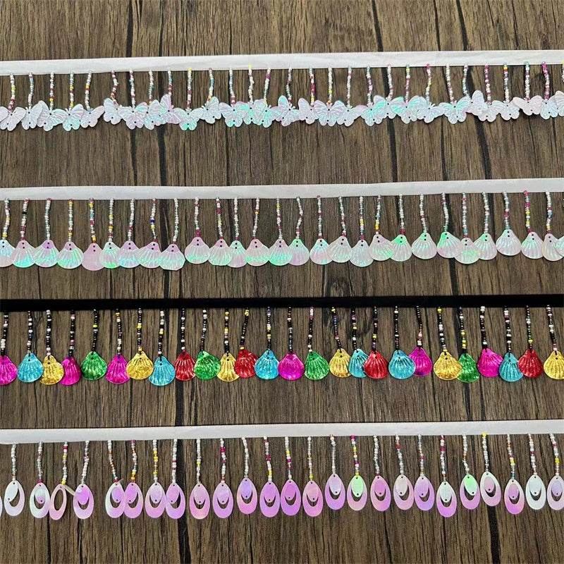 3701 Exportación, accesorios de encaje con cuentas y flecos de lentejuelas, tela para cortinas, bricolaje, decoración de encaje con cuentas hecha a mano