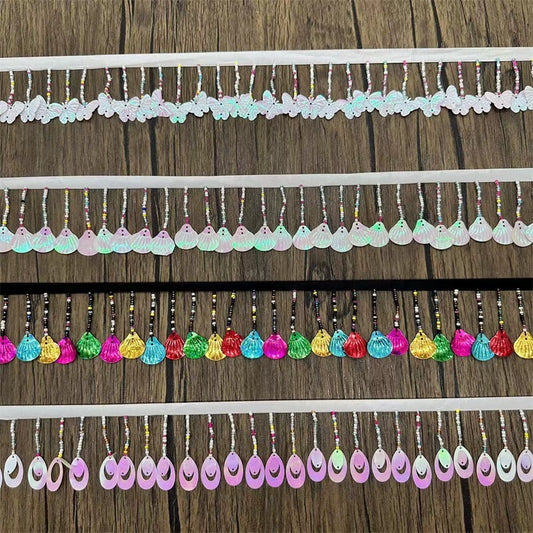 3701 Exportación, accesorios de encaje con cuentas y flecos de lentejuelas, tela para cortinas, bricolaje, decoración de encaje con cuentas hecha a mano