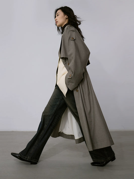 [Oferta especial por tiempo limitado] Gabardina verde mediana y larga, abrigo clásico de solapa cruzada, el abrigo de estilo británico es popular este año 