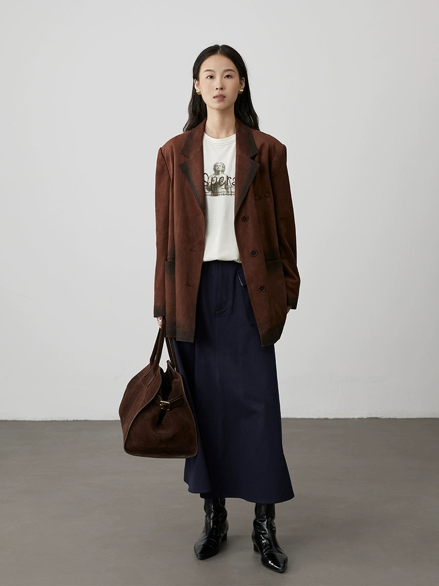 [Luz de esperanza] CAREMIND Camiseta blanca de manga larga con estampado de esculturas y cuello redondo, parte superior holgada para otoño 