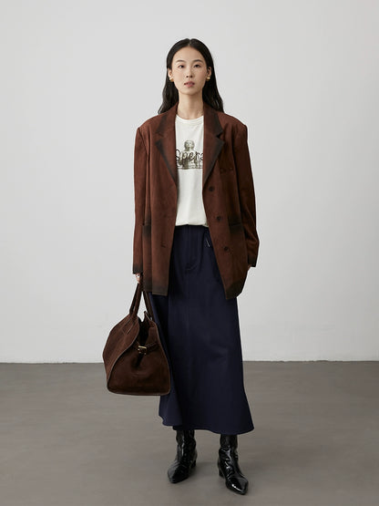 [Luz de esperanza] CAREMIND Camiseta blanca de manga larga con estampado de esculturas y cuello redondo, parte superior holgada para otoño 