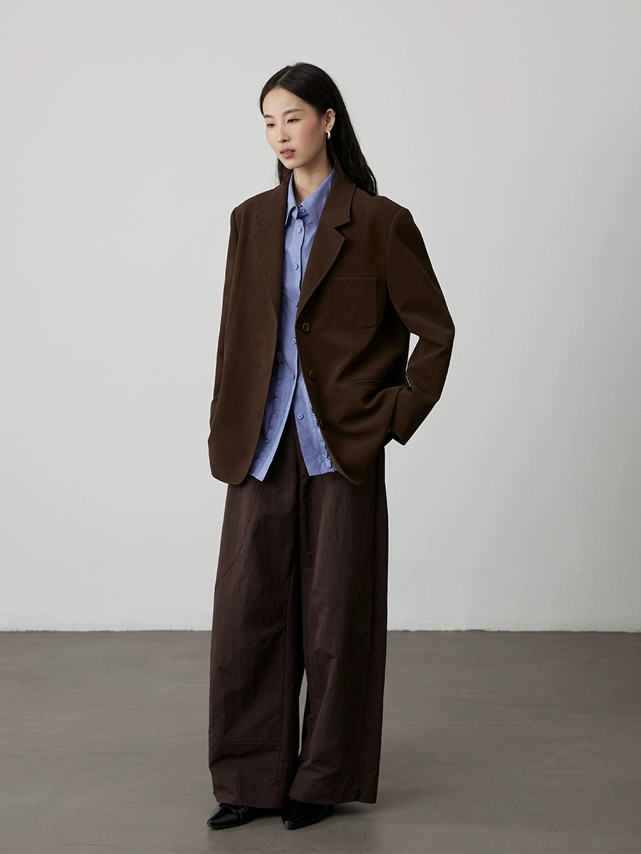 [Jacinto] CAREMIND camisa clásica azul romántica nicho empalme hongo borde manga larga top mujer otoño 