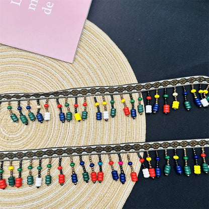 3715 Cuentas hechas a mano, cinta de encaje de estilo étnico, accesorios de ropa de bricolaje, accesorios, decoración de dobladillo de ropa, cinturón de cuentas con flecos